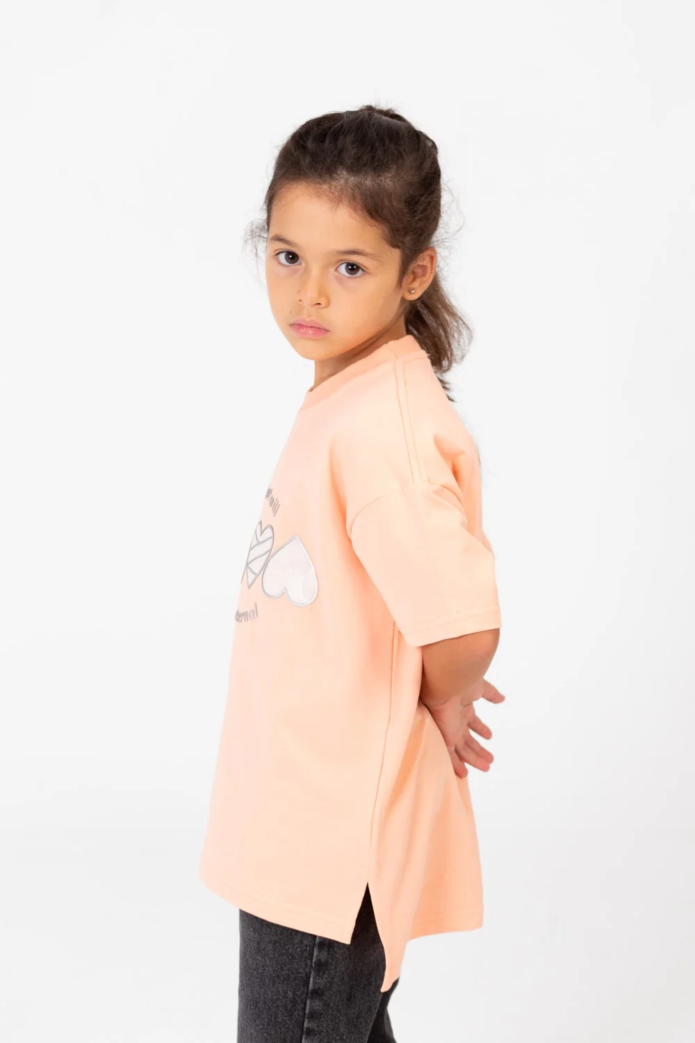 Girl's Summer Melton Lycra Front Hearts Print T-Shirt With Short Sleeves And Round Neck - Image 15