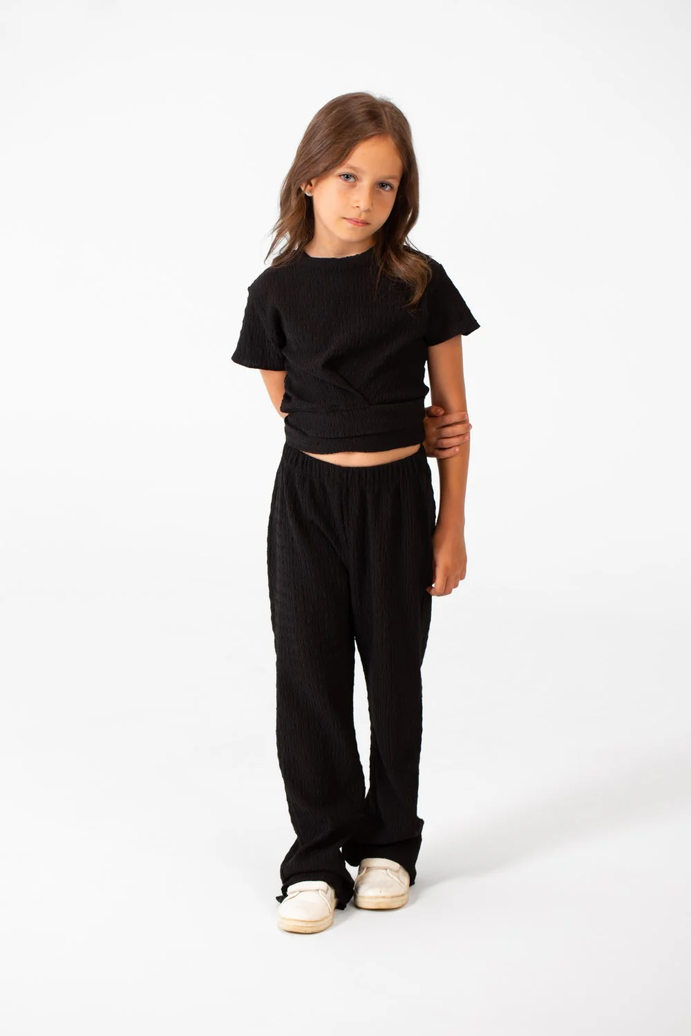 Girl's Summer Plain Linen Modern Outfit With Comfortable Practical Material