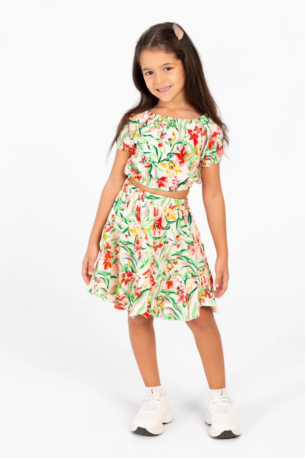 Girl's Summer Wooded Cotton Outfit Set Skirt With A Modern Casual Design - Image 8