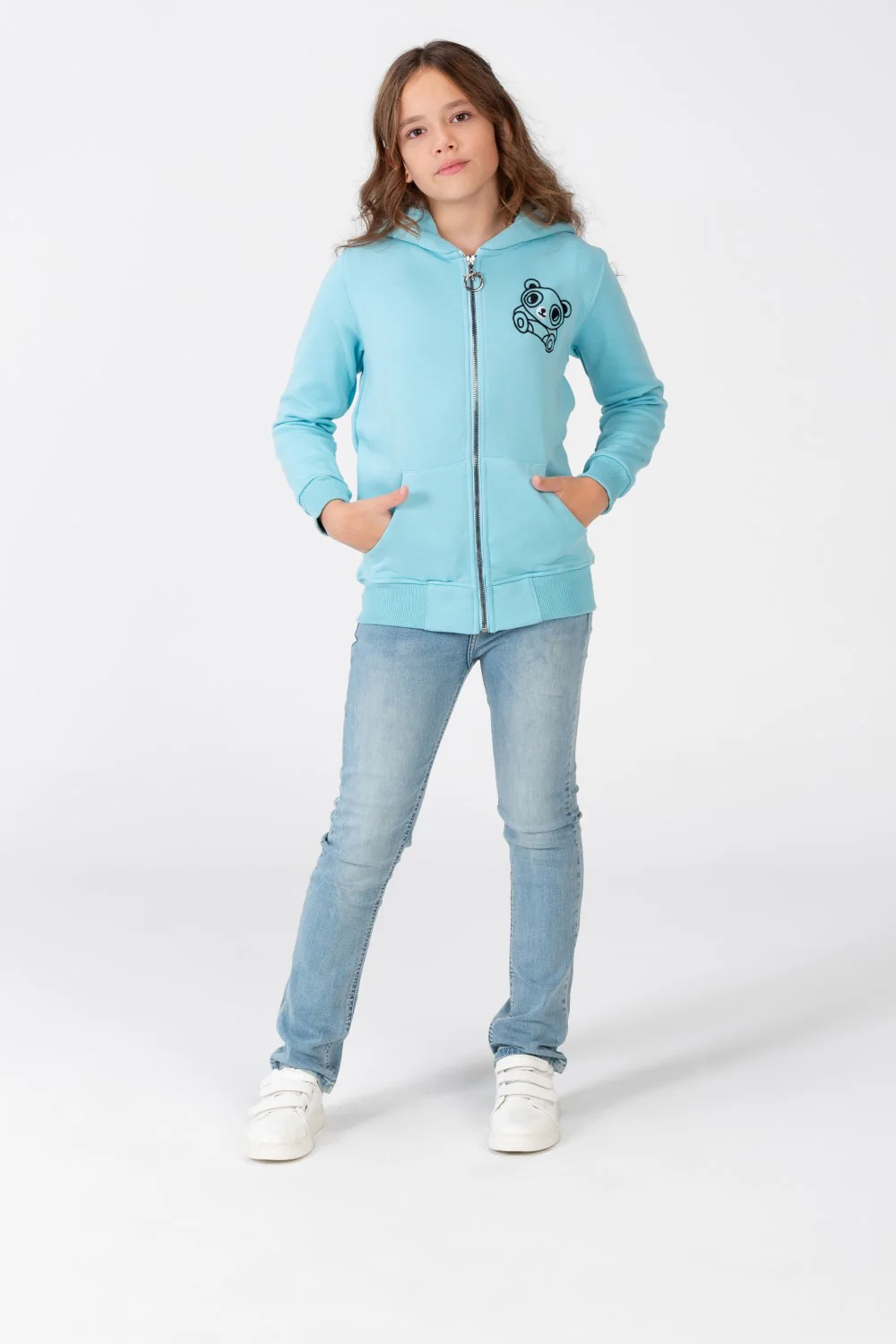 Girl's Sweatshirt With A Hood And A Front Zipper - Image 4