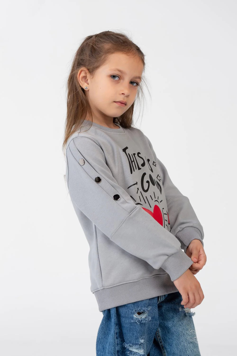 Girls' sweatshirt with a round neck and a print on the front - Image 11