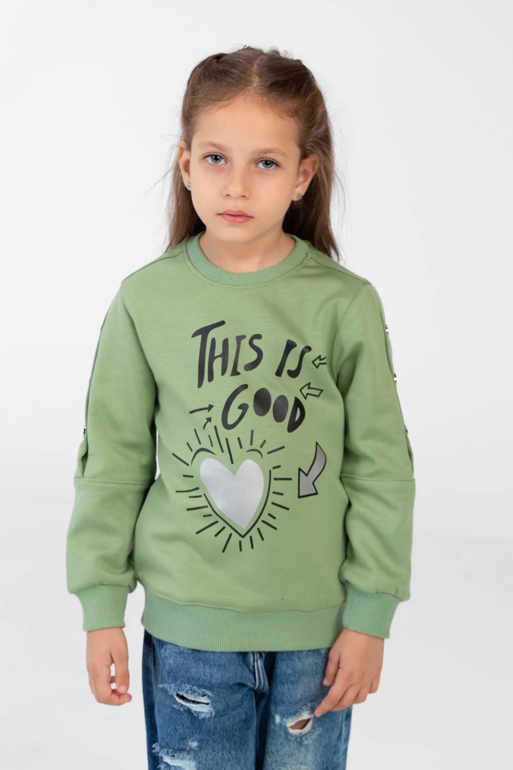 Girls' sweatshirt with a round neck and a print on the front - Image 13