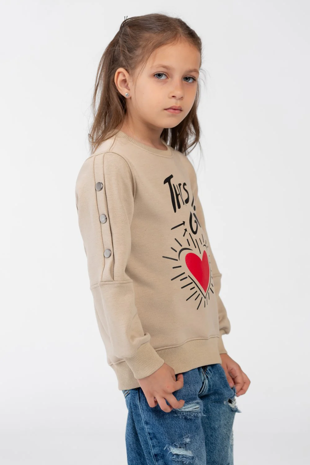 Girls' sweatshirt with a round neck and a print on the front - Image 3