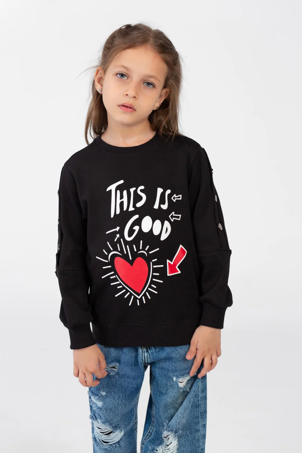 Girls' sweatshirt with a round neck and a print on the front - Image 5