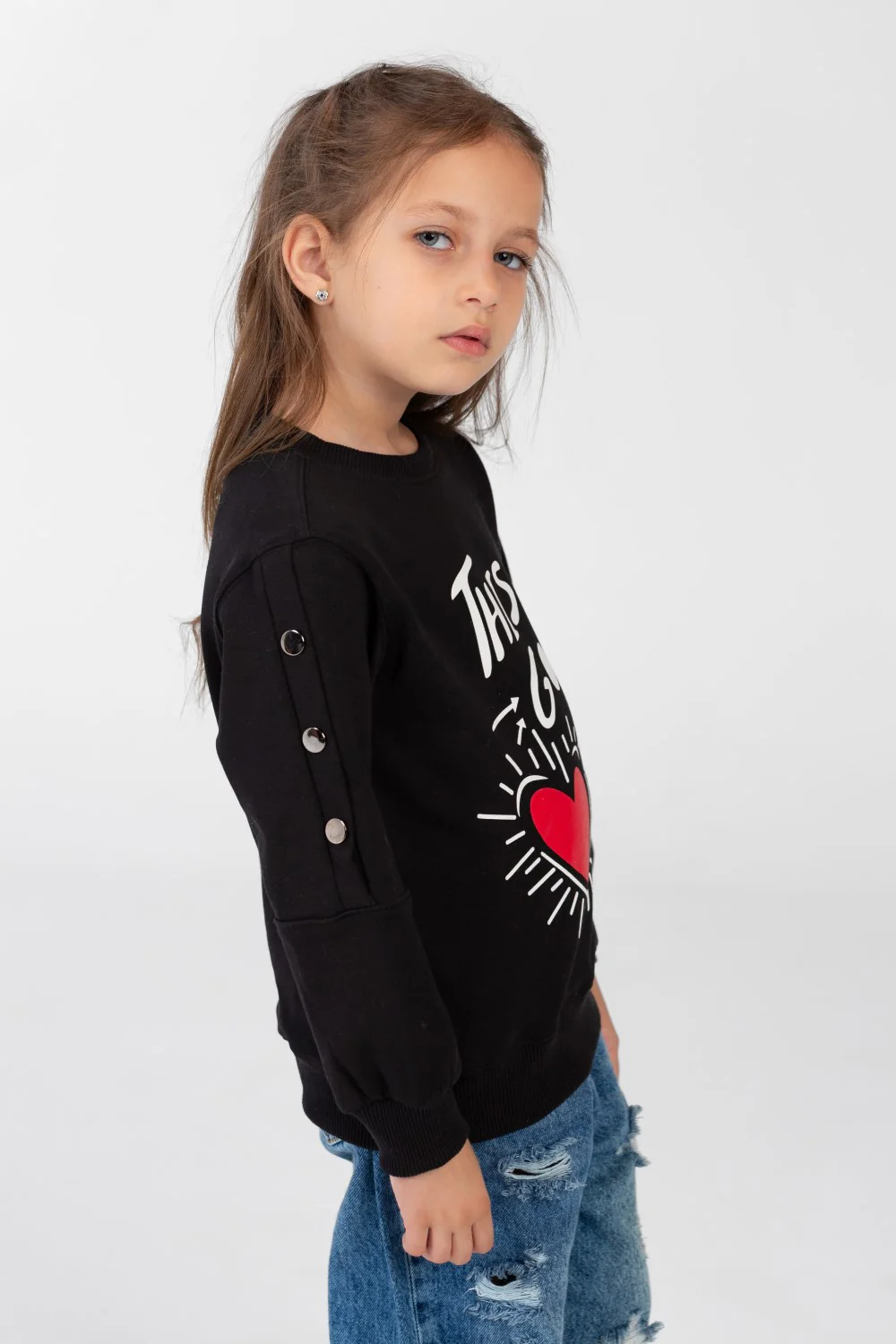Girls' sweatshirt with a round neck and a print on the front - Image 7