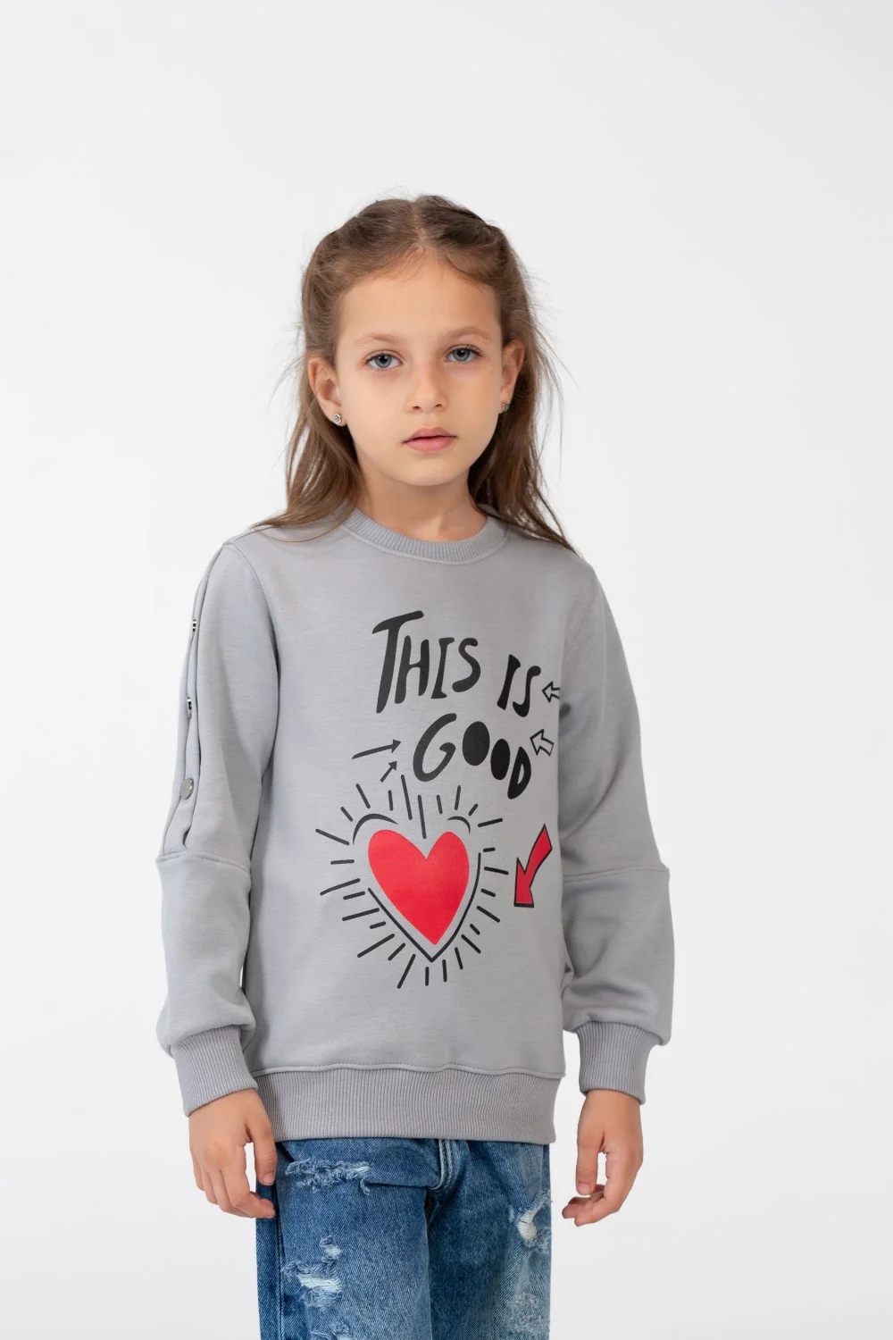 Girls' sweatshirt with a round neck and a print on the front - Image 9