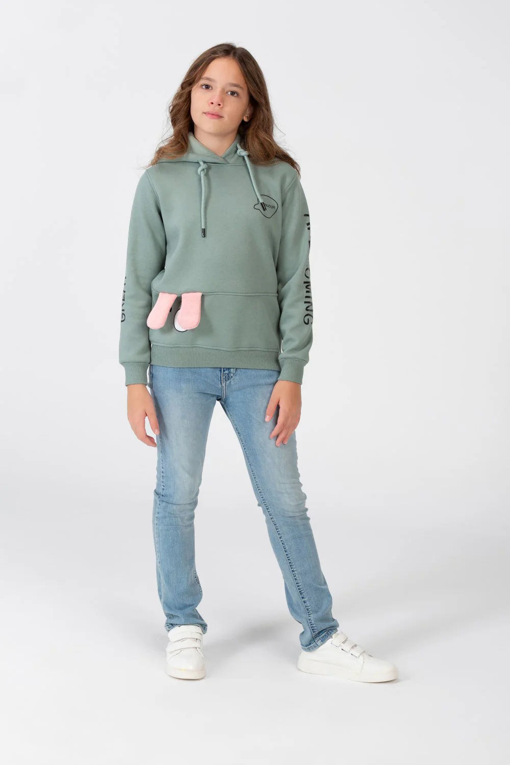 Girl's Sweatshirt With A Text Print On The shoulder And Hood - Image 12