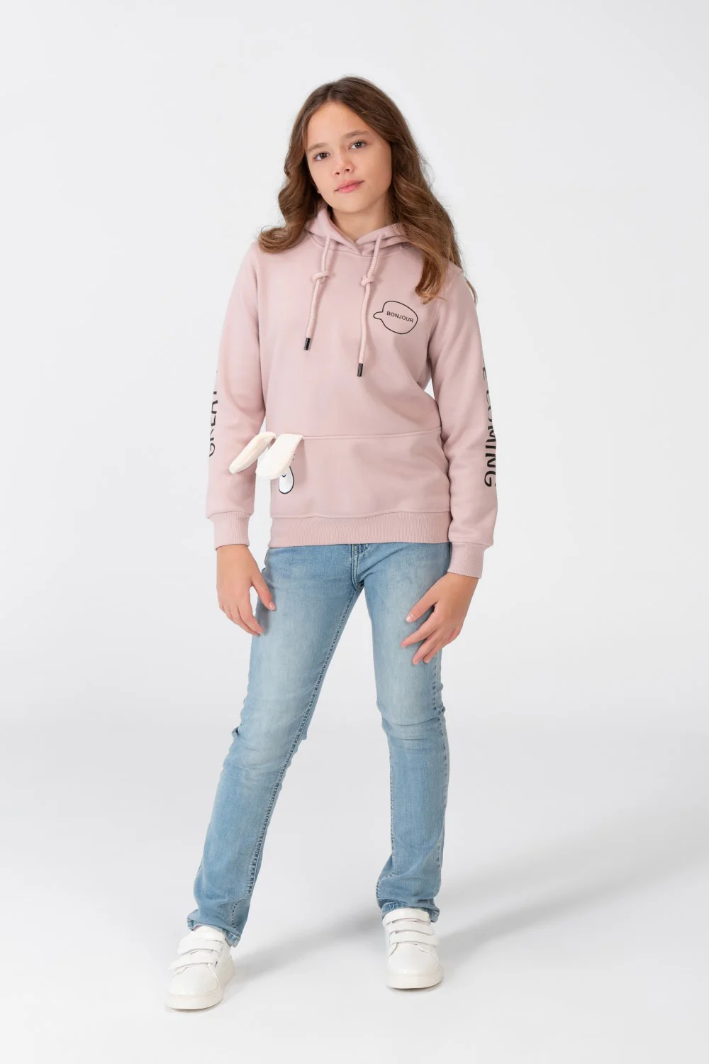 Girl's Sweatshirt With A Text Print On The shoulder And Hood - Image 8