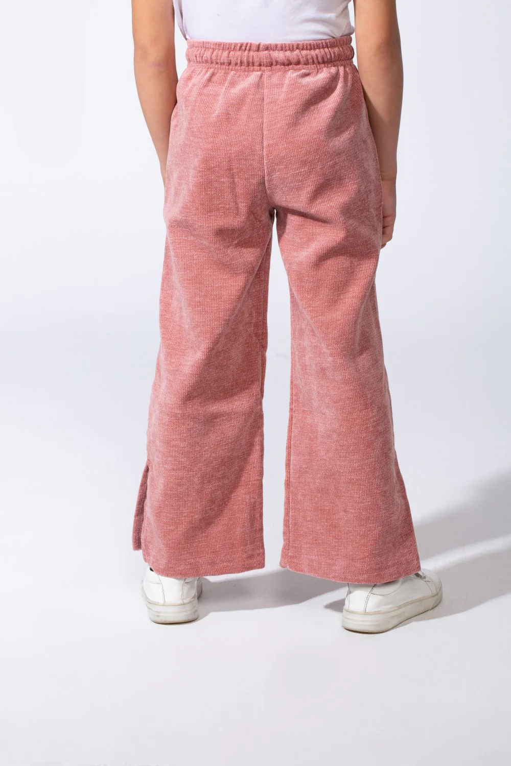 Girl's Textured Knit Fabric Elastic High Waistband With Modern Wide-Leg Cut Comfort Classic Wear Pants - Image 2