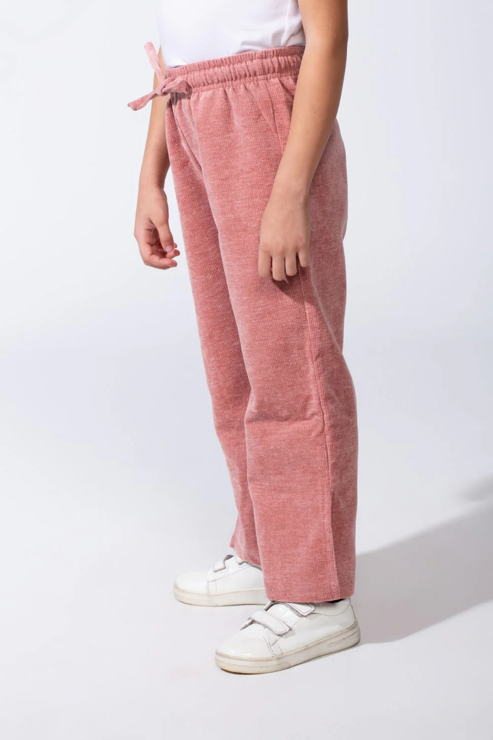 Girl's Textured Knit Fabric Elastic High Waistband With Modern Wide-Leg Cut Comfort Classic Wear Pants - Image 3