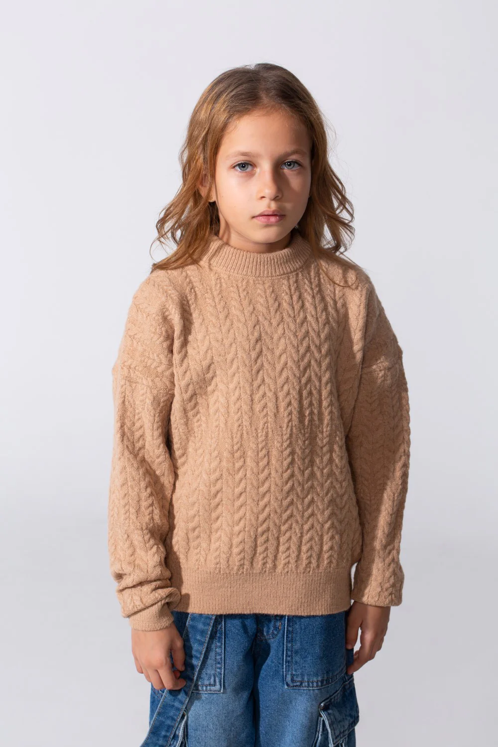 Girl's Tomato Knitted Pullover With A Round Neck And Long Sleeves - Image 5