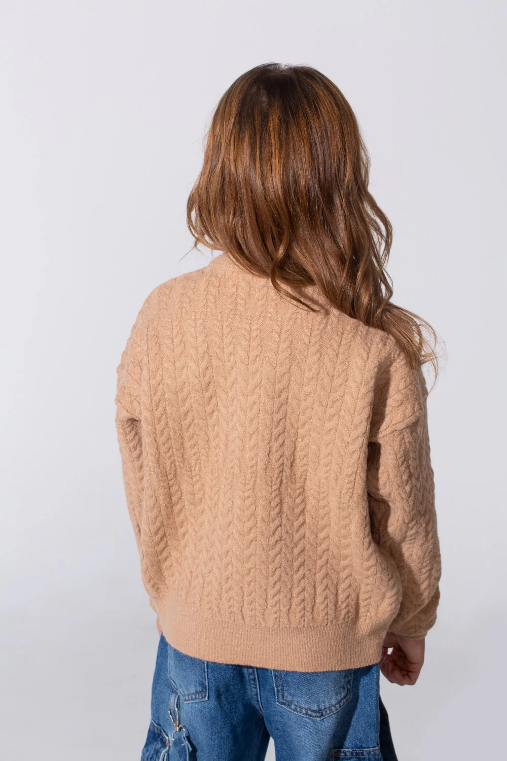 Girl's Tomato Knitted Pullover With A Round Neck And Long Sleeves - Image 6