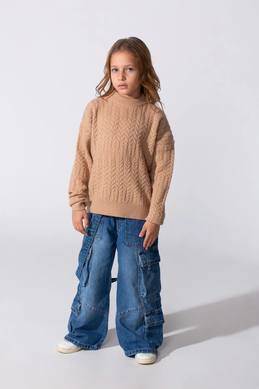 Girl's Tomato Knitted Pullover With A Round Neck And Long Sleeves - Image 8