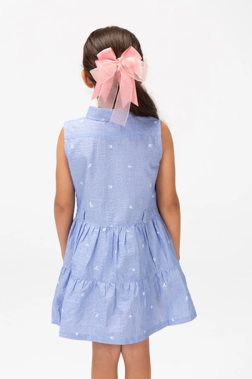 Girls Tomato Printed Cut Dress With Front Buttons And Waist Belt Blue - Image 2