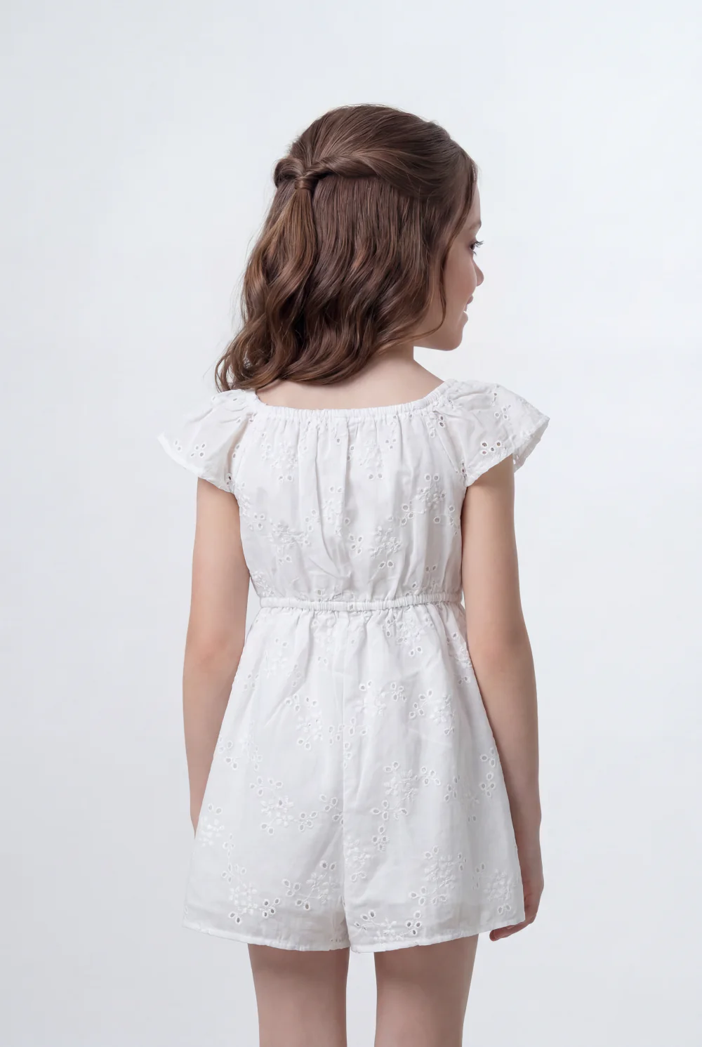 Girl's Tomato Store Broderie Romper Embroidered Eyelet Fabric Flutter Sleeve Detail Jumpsuit - Image 2
