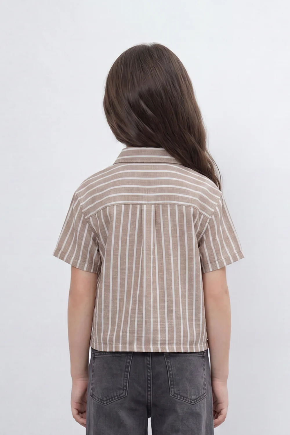 Girl's Tomato Store Butterfly Stripe Blouse Vertical Line Print Covers The Body With Raised Metallic Butterfly - Image 2