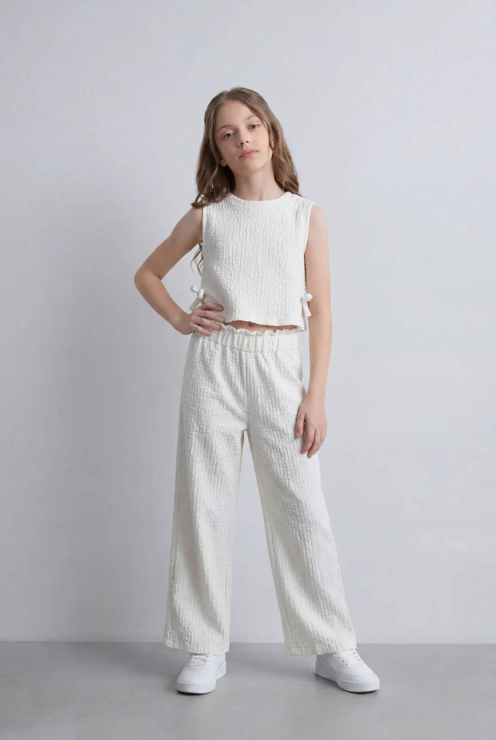 Girl's Tomato Store Crinkle Texture Co-Ord Set Sleeveless Top Wide Leg Outfit - Image 13