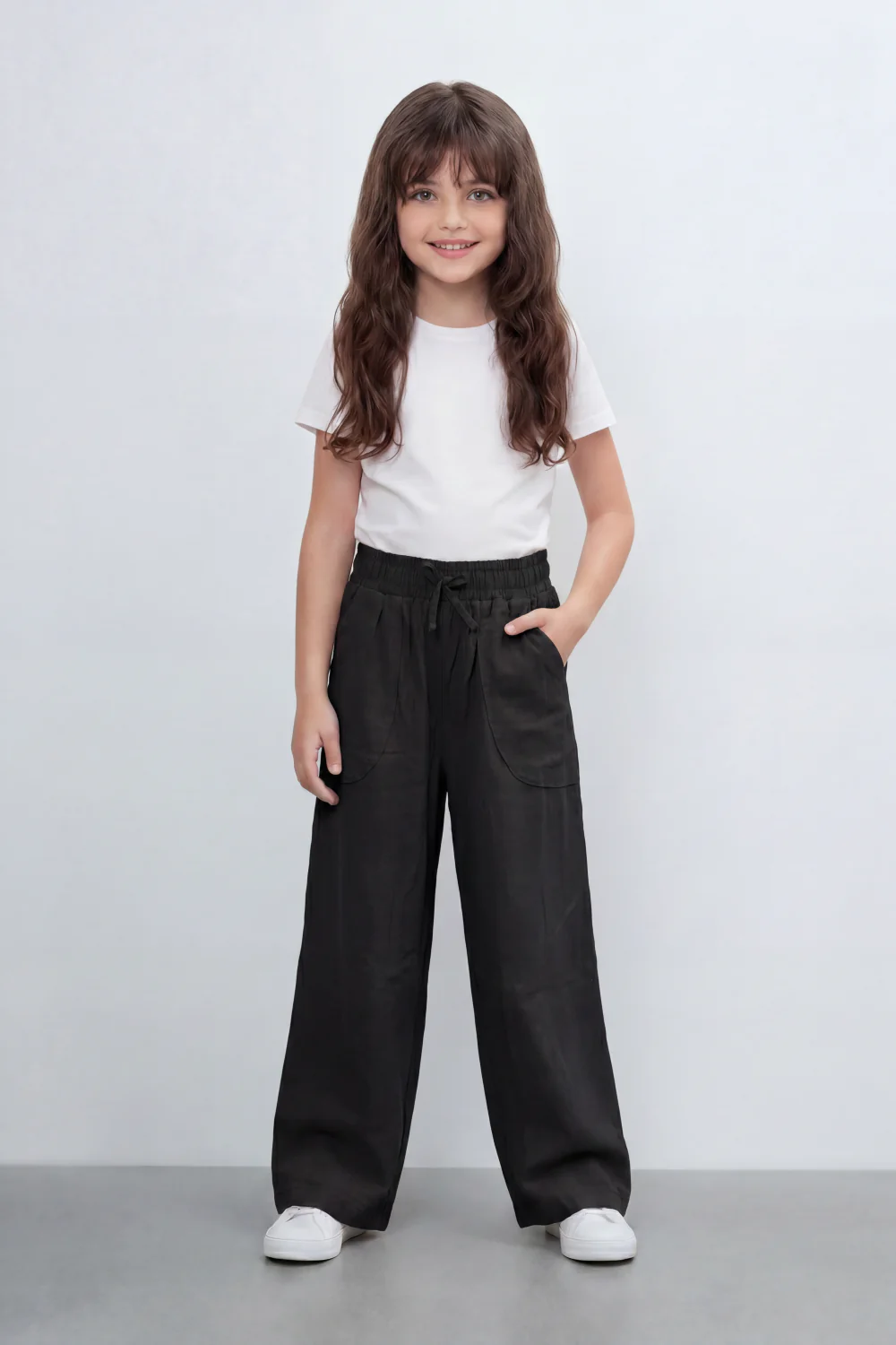 Girl's Tomato Store Easy Terrain Wide Leg Pants With Linen Look Slub Texture Soft Garment Washed Surface Curved Pocket Detail - Image 11