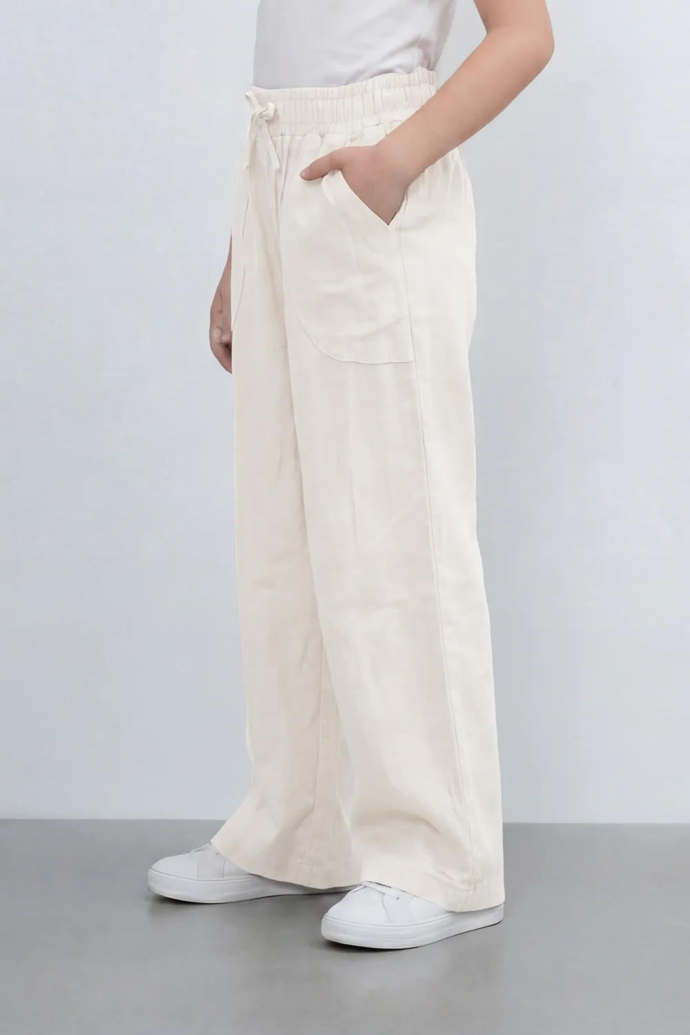 Girl's Tomato Store Easy Terrain Wide Leg Pants With Linen Look Slub Texture Soft Garment Washed Surface Curved Pocket Detail - Image 16