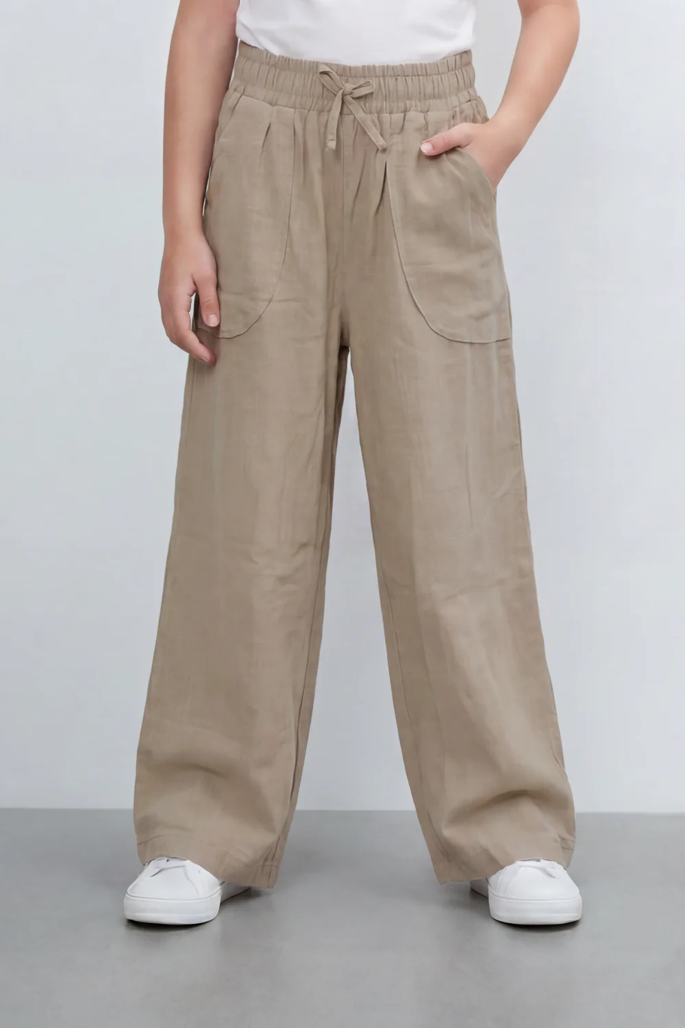 Girl's Tomato Store Easy Terrain Wide Leg Pants With Linen Look Slub Texture Soft Garment Washed Surface Curved Pocket Detail - Image 17