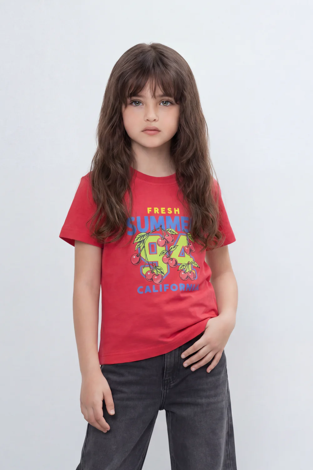Girl's Tomato Store Fresh Summer Graphic T-Shirt Bold Front 94 California Artwork Cherry Pop Print Slim Fit - Image 5