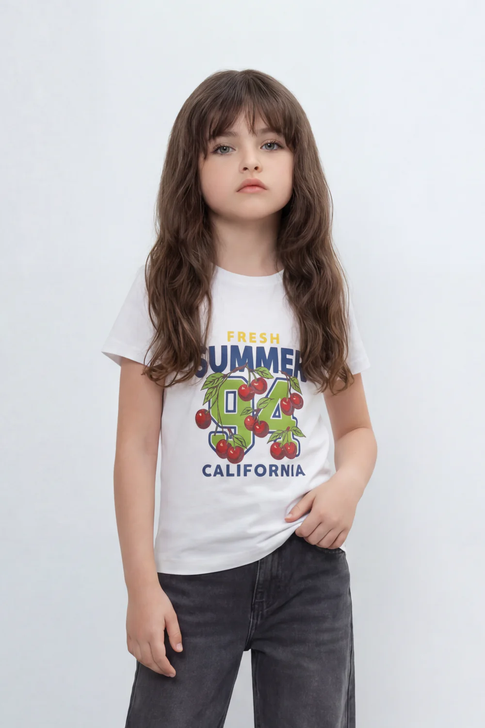 Girl's Tomato Store Fresh Summer Graphic T-Shirt Bold Front 94 California Artwork Cherry Pop Print Slim Fit - Image 9