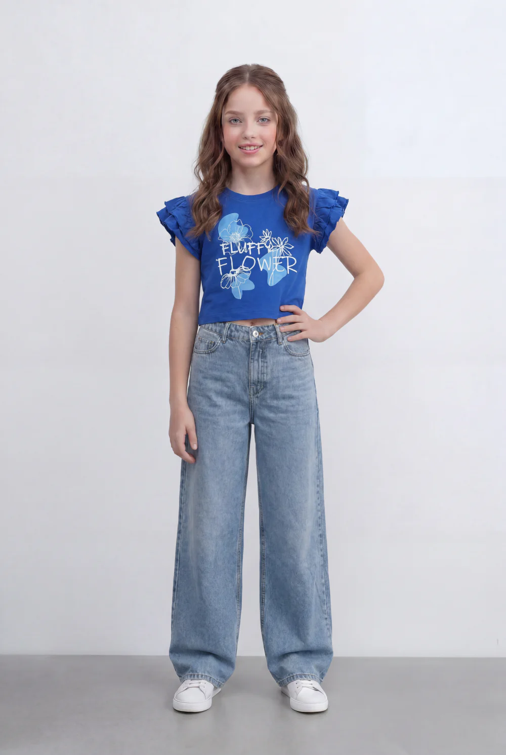 Girls Tomato Store Graphic Crop Top With Ruffle Sleeves Floral Front Print T-Shirt - Image 3