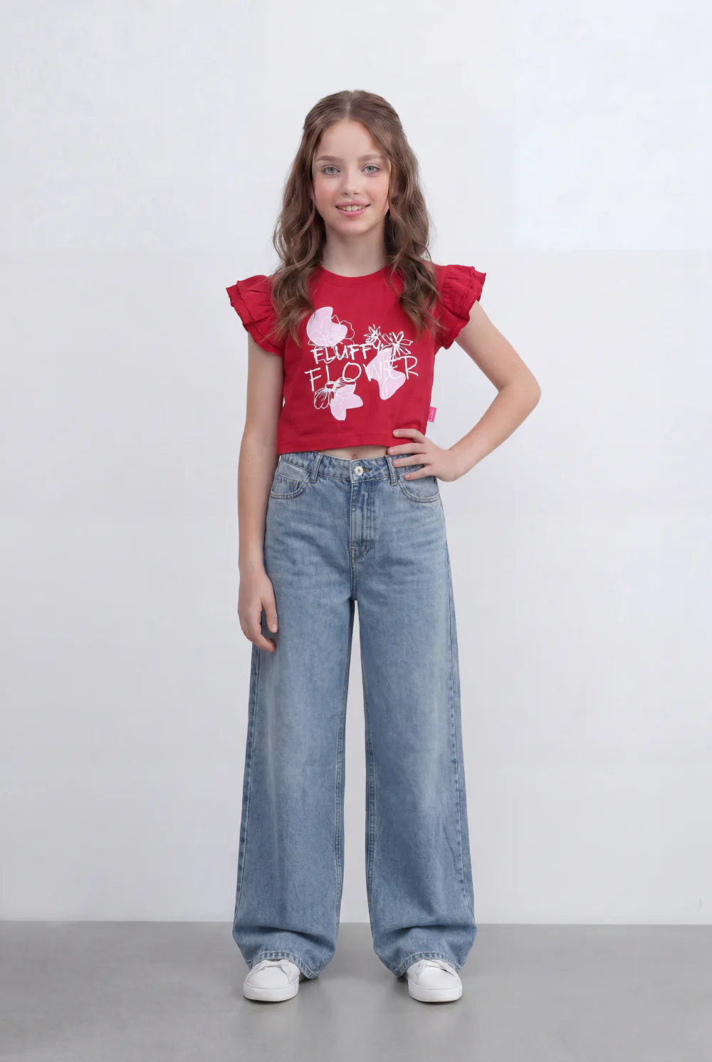 Girls Tomato Store Graphic Crop Top With Ruffle Sleeves Floral Front Print T-Shirt - Image 7