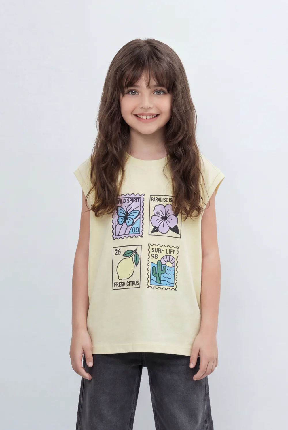 Girl's Tomato Store Graphic T-Shirt Top Colorful Travel Artwork Side Tie Details Rolled Sleeves - Image 5