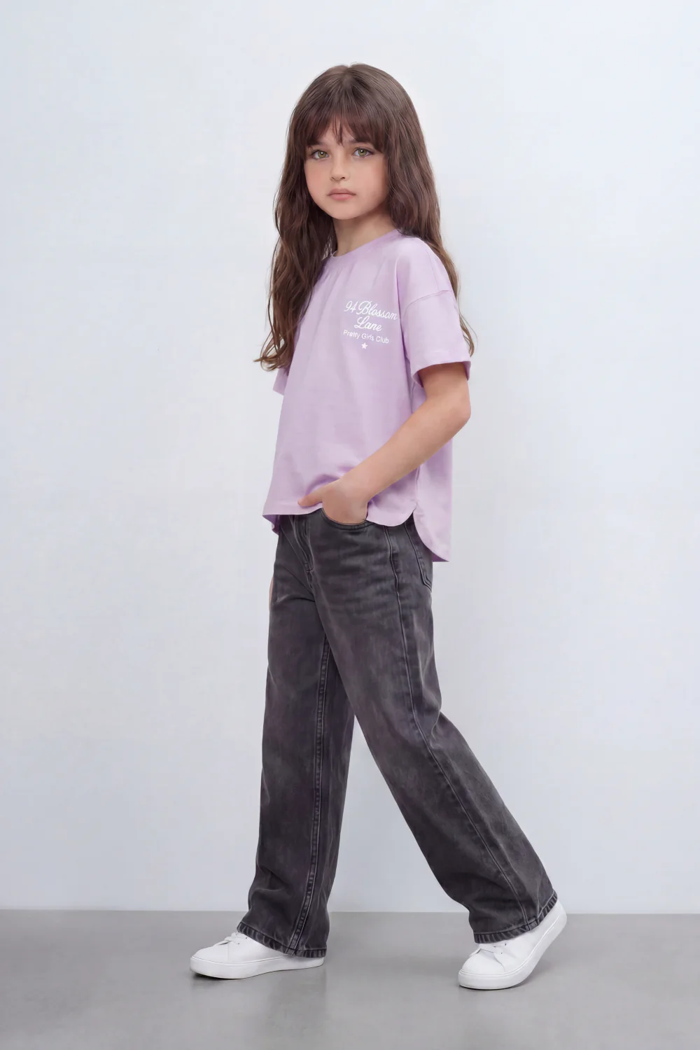 Girls’ Tomato Store Oversize T-Shirt With Smooth Jersey Texture Soft Washed Surface Small Chest Script Print Front Cropped - Image 4