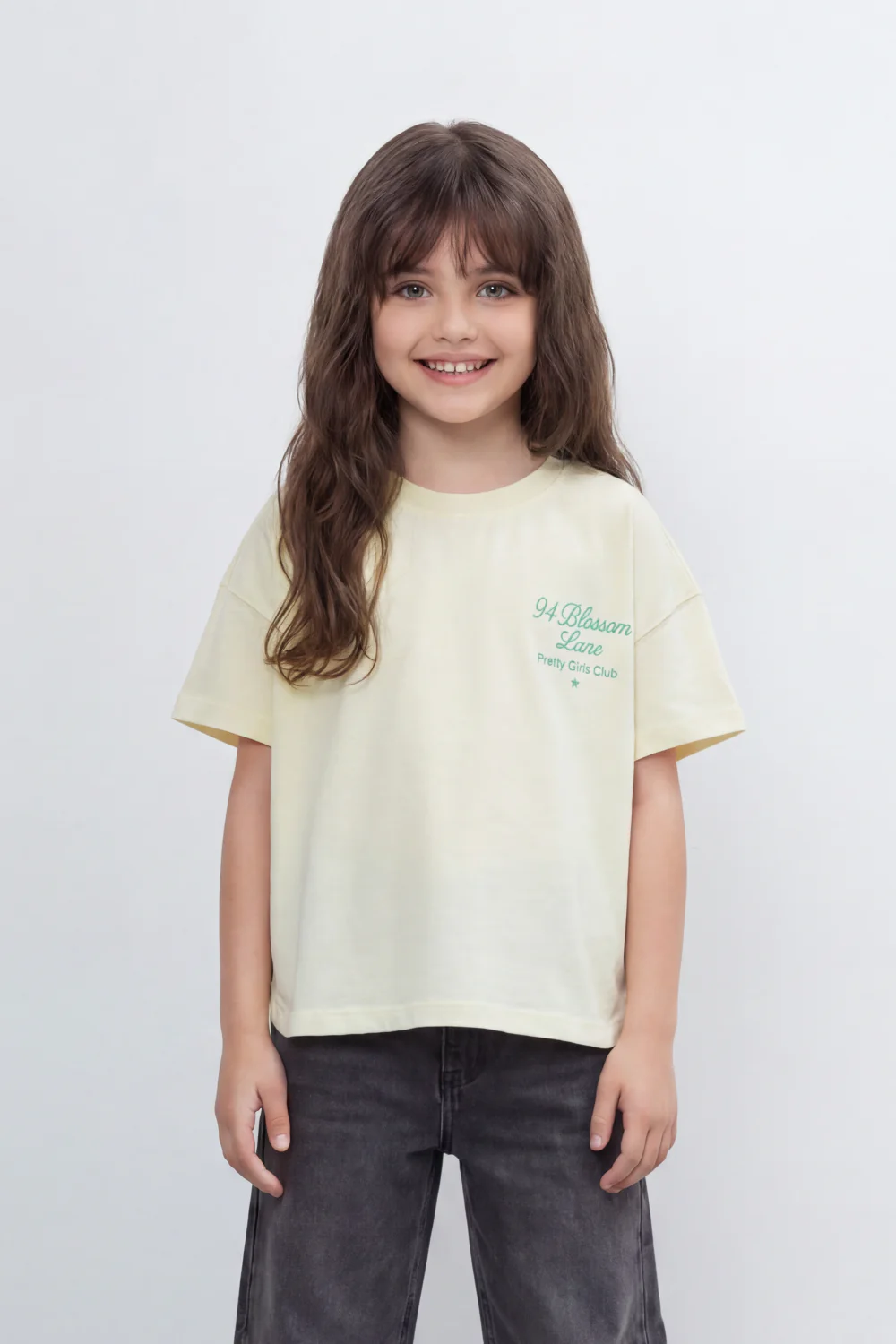 Girls’ Tomato Store Oversize T-Shirt With Smooth Jersey Texture Soft Washed Surface Small Chest Script Print Front Cropped - Image 5