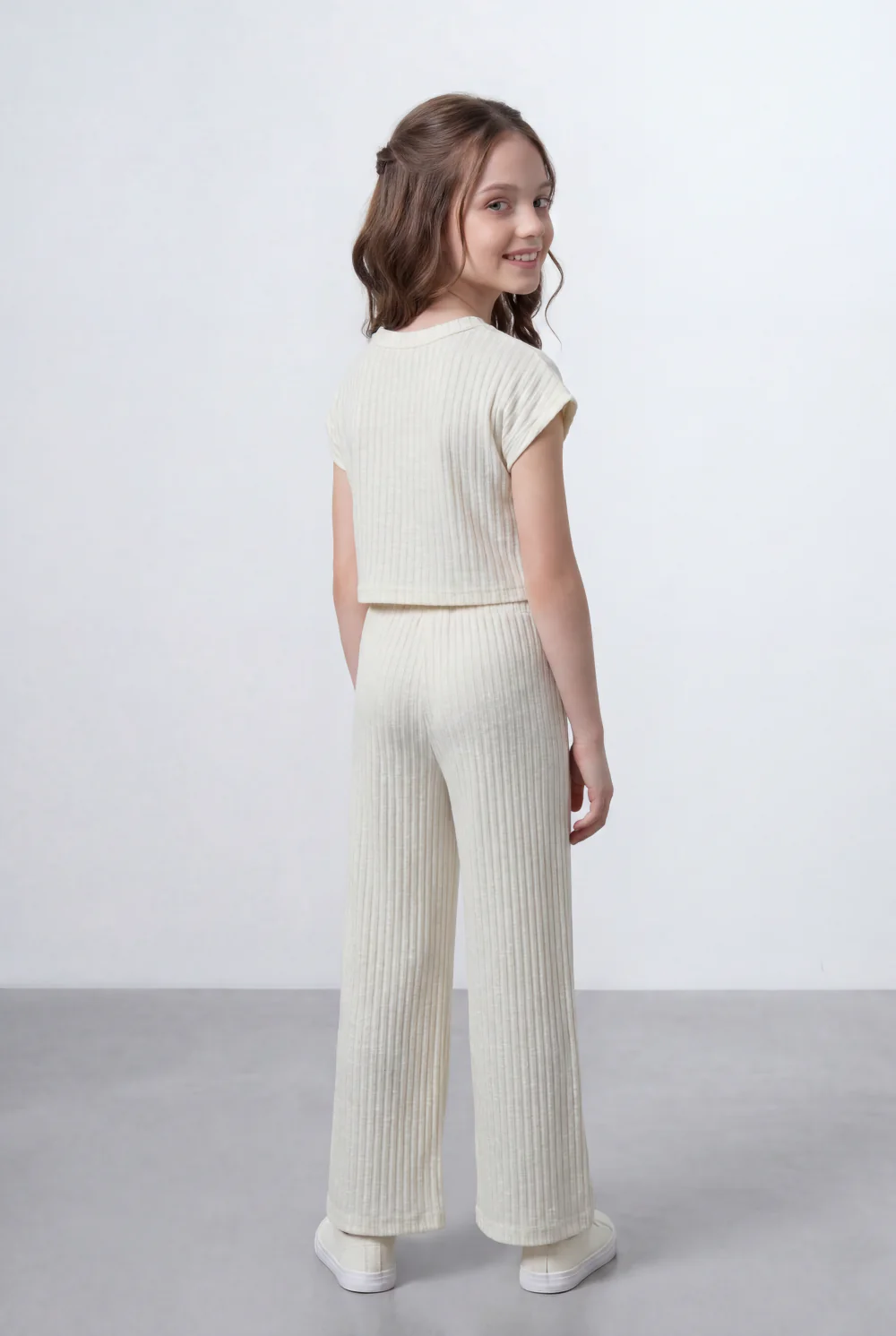 Girl's Tomato Store Ribbed Co-Ord Set Matching Top And Pants Vertical Texture Design Slim Fit Outfit - Image 10
