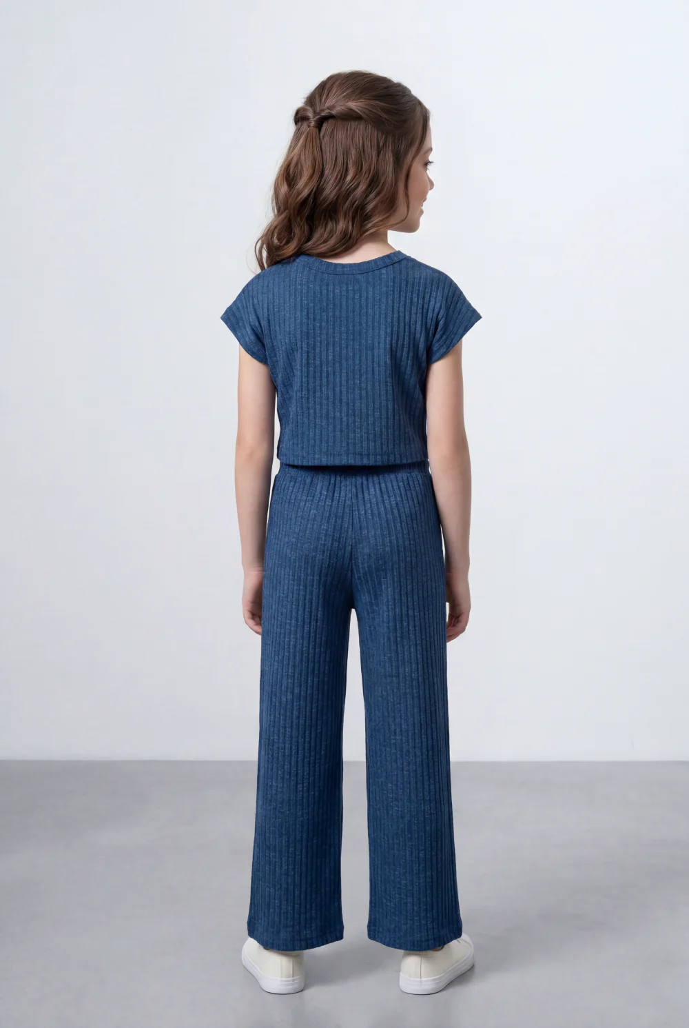 Girl's Tomato Store Ribbed Co-Ord Set Matching Top And Pants Vertical Texture Design Slim Fit Outfit - Image 14