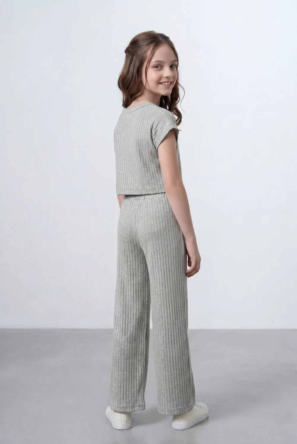 Girl's Tomato Store Ribbed Co-Ord Set Matching Top And Pants Vertical Texture Design Slim Fit Outfit - Image 2