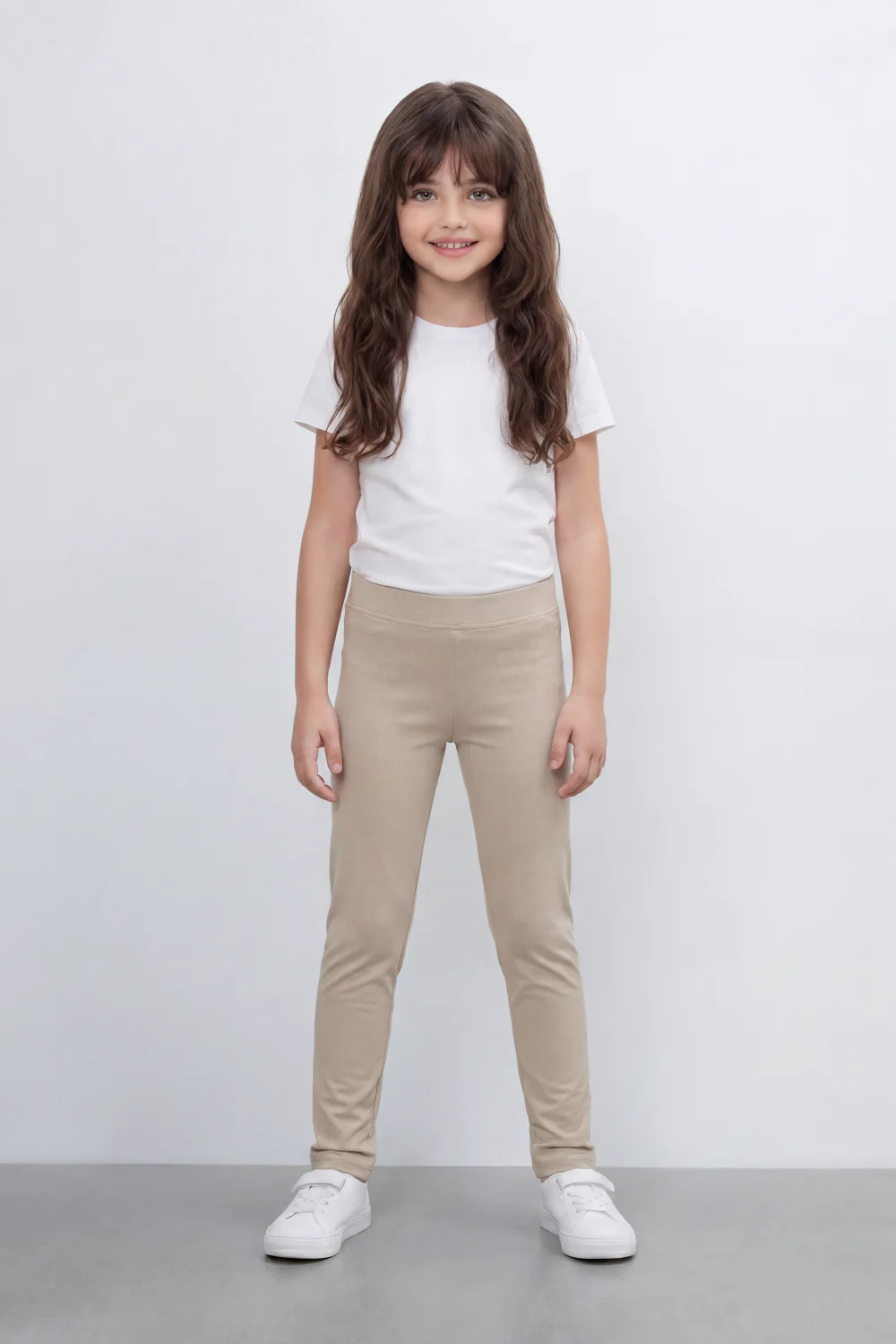 Girl's Tomato Store Second Skin Rib Leggings Smooth Solid Dye Surface Elastic Waistband Slim Stretch Fit - Image 3