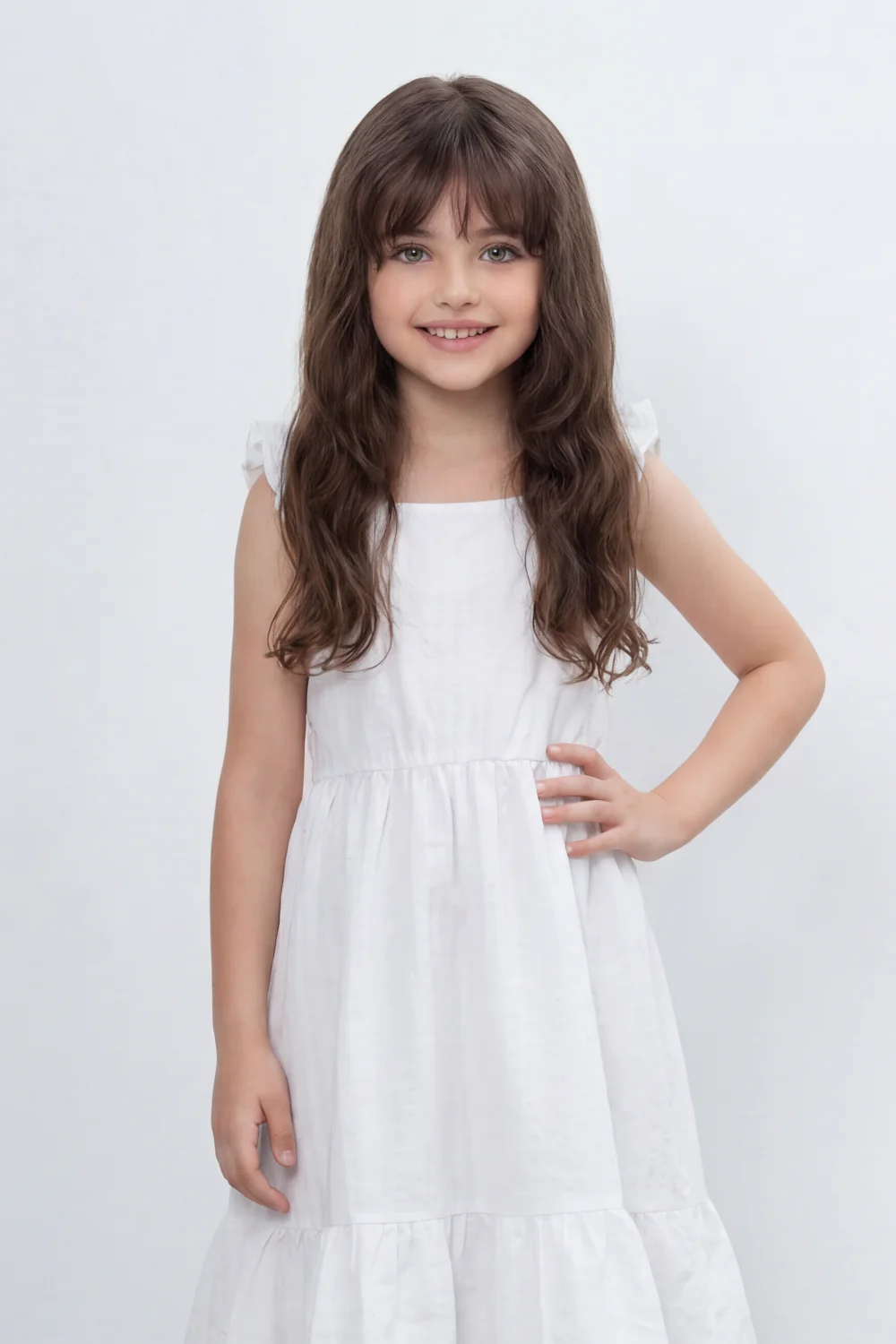 Girl's Tomato Store Seersucker Midi Slim Fit Dress With Crinkle Woven Texture Subtle Stripe Surface Ruffle Shoulder Detail Gathered Waist Side Pockets - Image 12