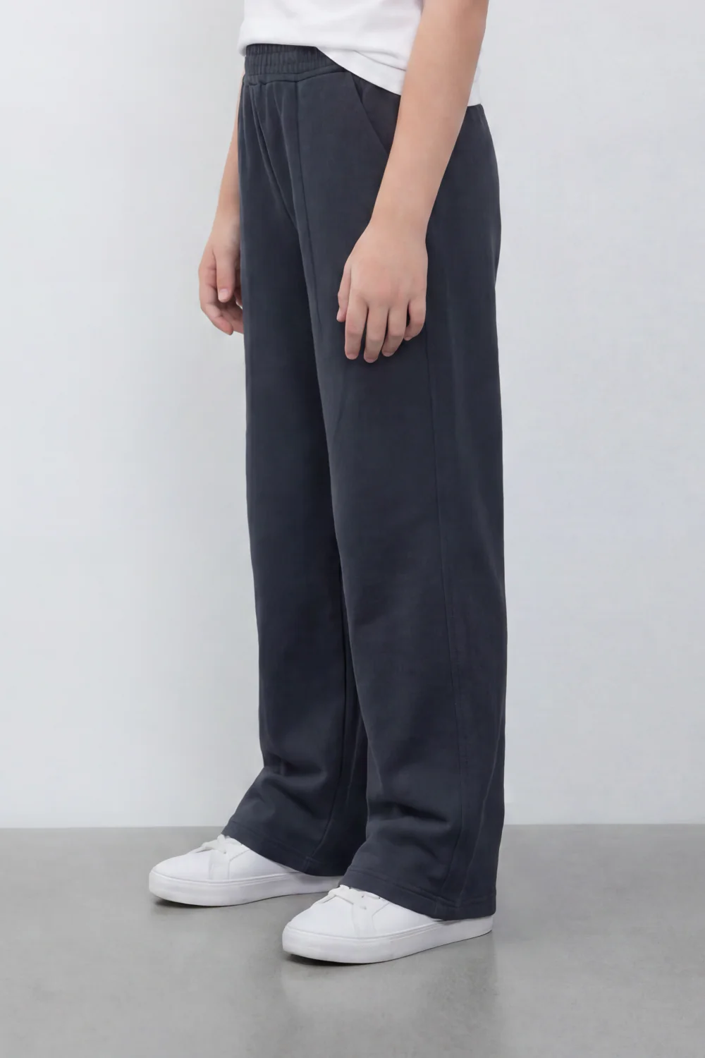 Girl's Tomato Store Soft Drape Wide Leg Pants With Garment Washed Jersey Texture Plain Dyed Surface Front Pintuck Seam Detail Sweatpants - Image 4