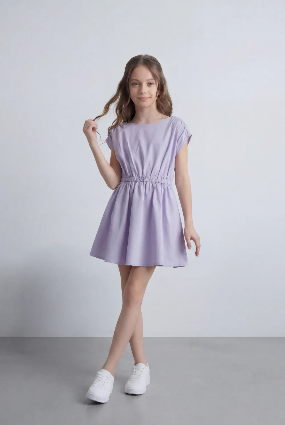 Girl's Tomato Store Summer Dress Clean Minimal Design Cap Sleeve Style Elastic Waist Detail Flowy Skirt Shape