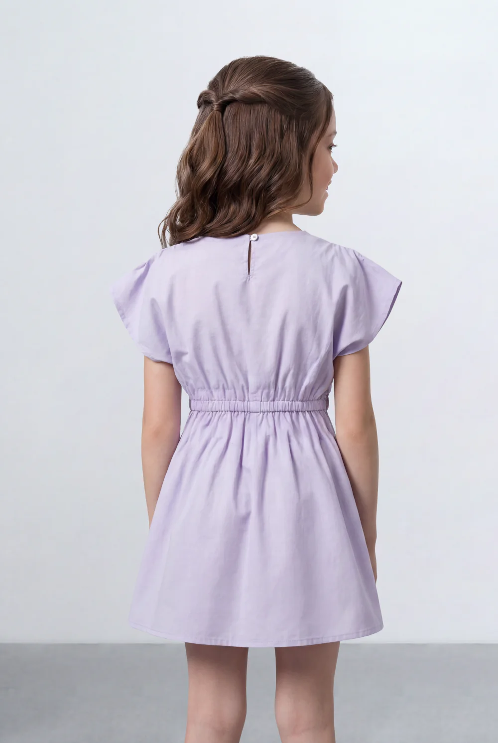 Girl's Tomato Store Summer Dress Clean Minimal Design Cap Sleeve Style Elastic Waist Detail Flowy Skirt Shape - Image 2