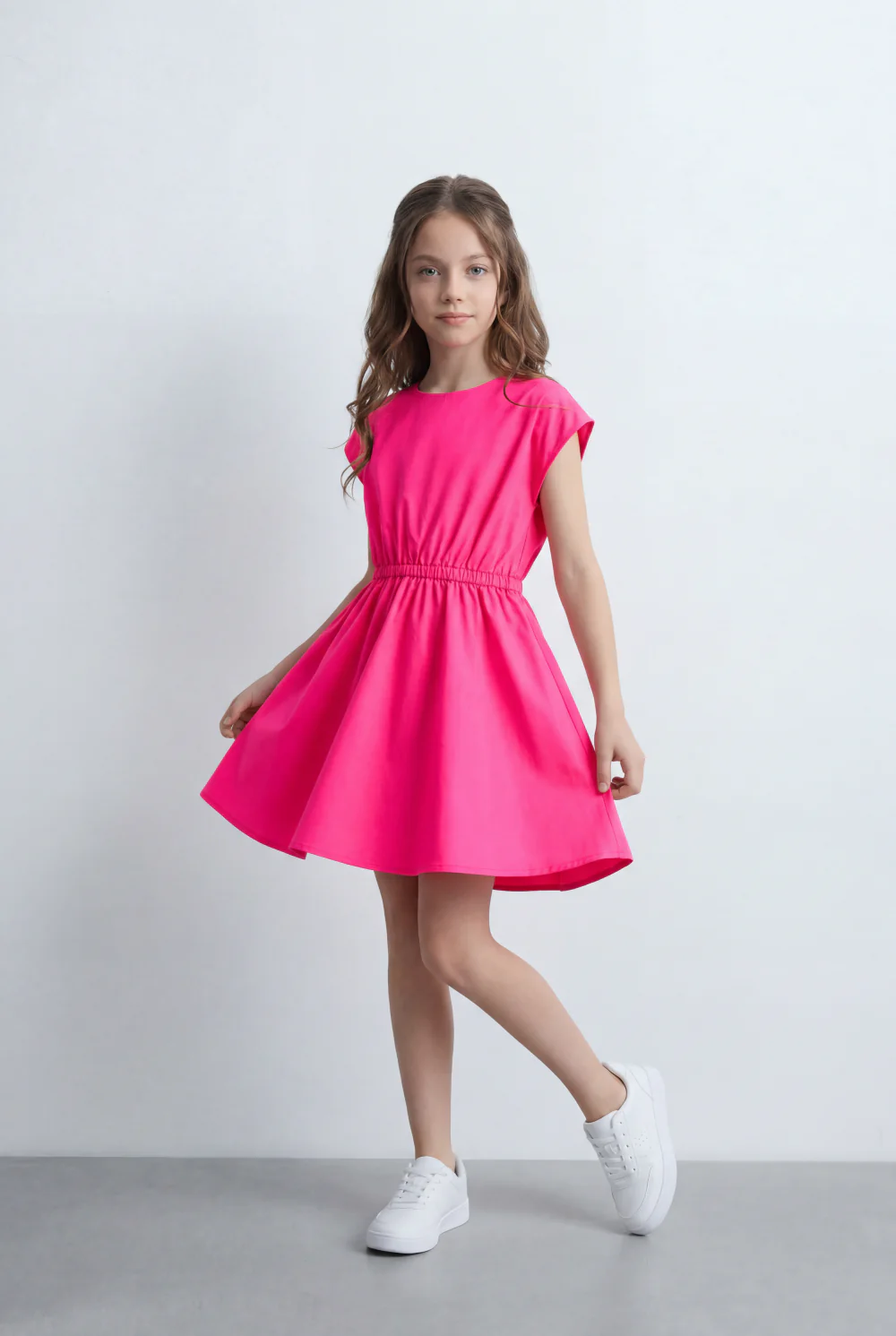 Girl's Tomato Store Summer Dress Clean Minimal Design Cap Sleeve Style Elastic Waist Detail Flowy Skirt Shape - Image 5