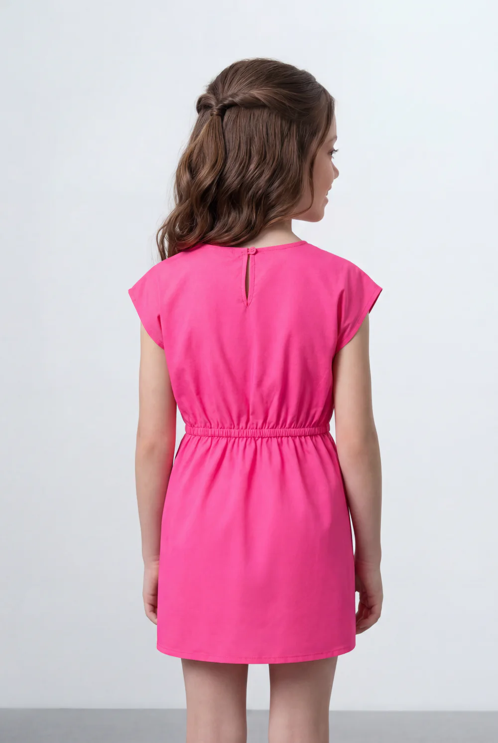 Girl's Tomato Store Summer Dress Clean Minimal Design Cap Sleeve Style Elastic Waist Detail Flowy Skirt Shape - Image 6