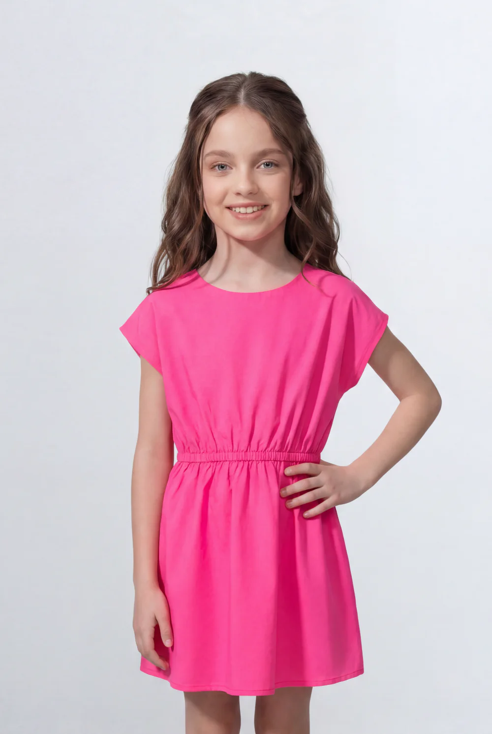 Girl's Tomato Store Summer Dress Clean Minimal Design Cap Sleeve Style Elastic Waist Detail Flowy Skirt Shape - Image 7
