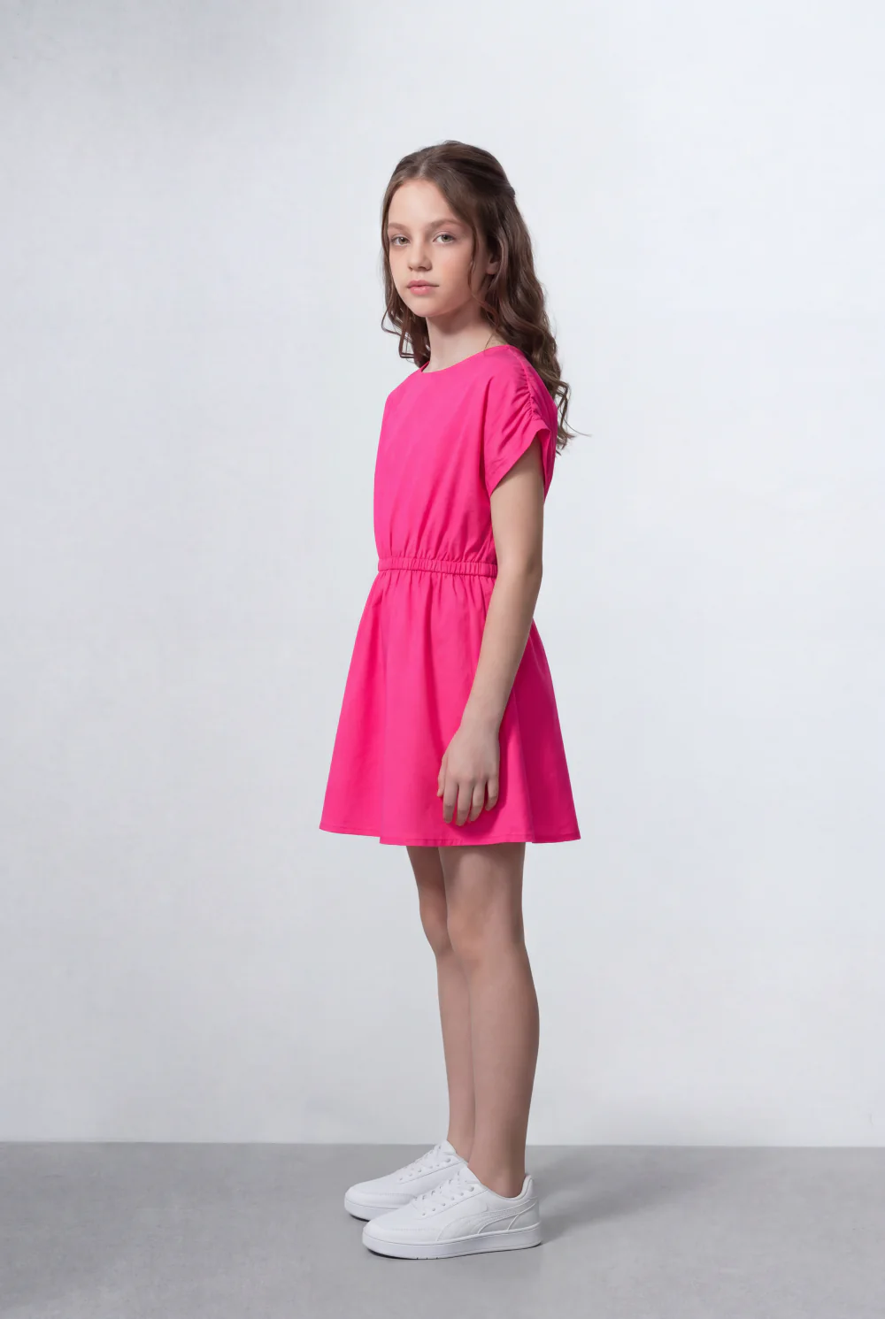 Girl's Tomato Store Summer Dress Clean Minimal Design Cap Sleeve Style Elastic Waist Detail Flowy Skirt Shape - Image 8