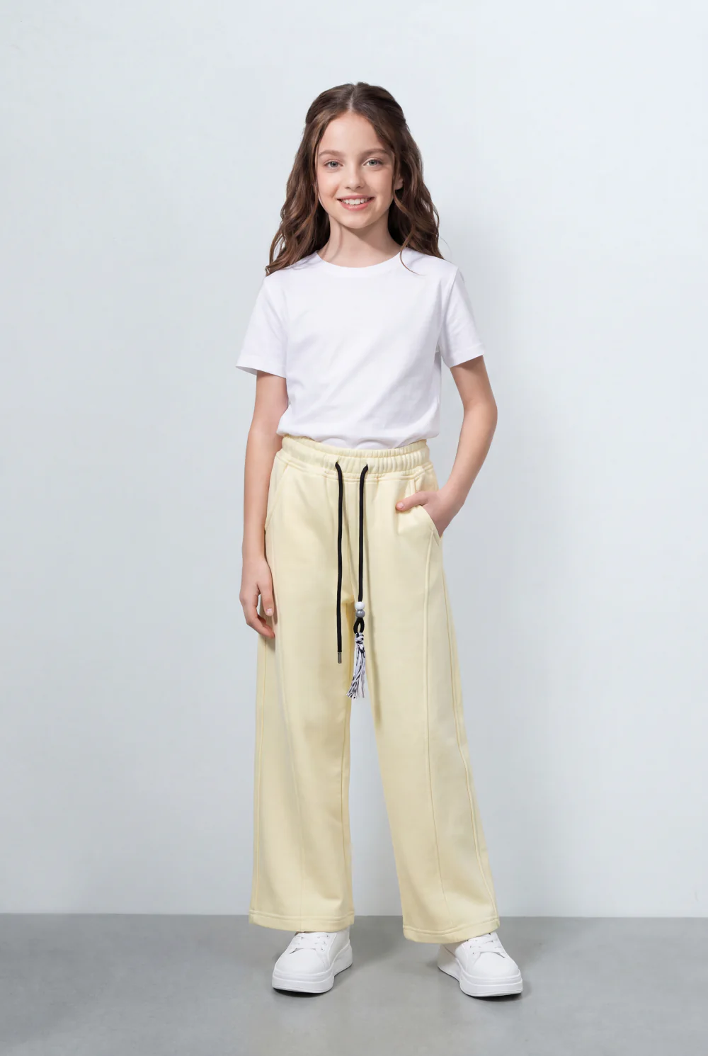 Girl's Tomato Store Wide Leg Sweatpants Elastic Waist Front Seam Line  Detail - Image 11