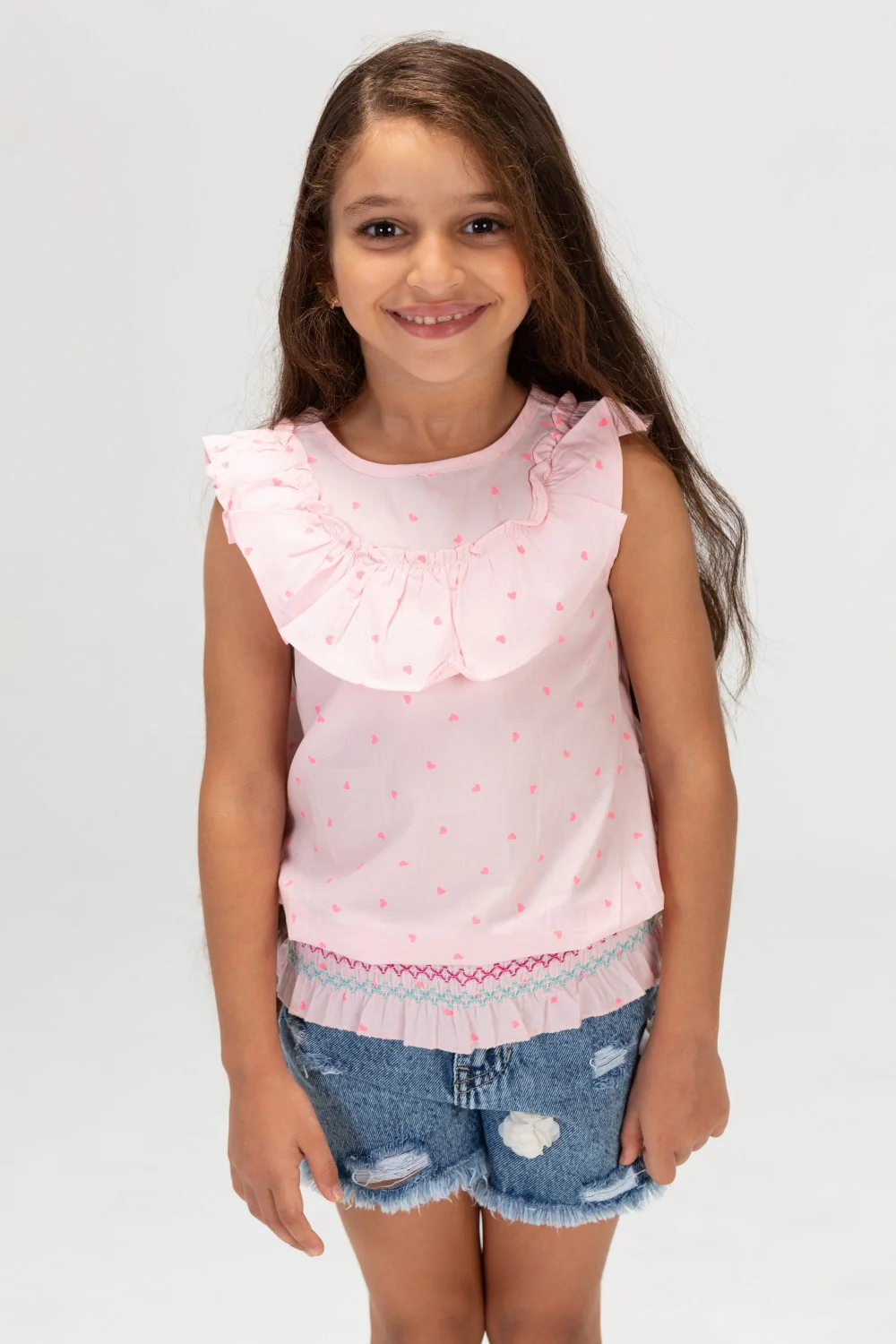 Girls Tomato Summer Doted Blouse Made Of Cotton Material And A Modern Cut In Pink - Image 3