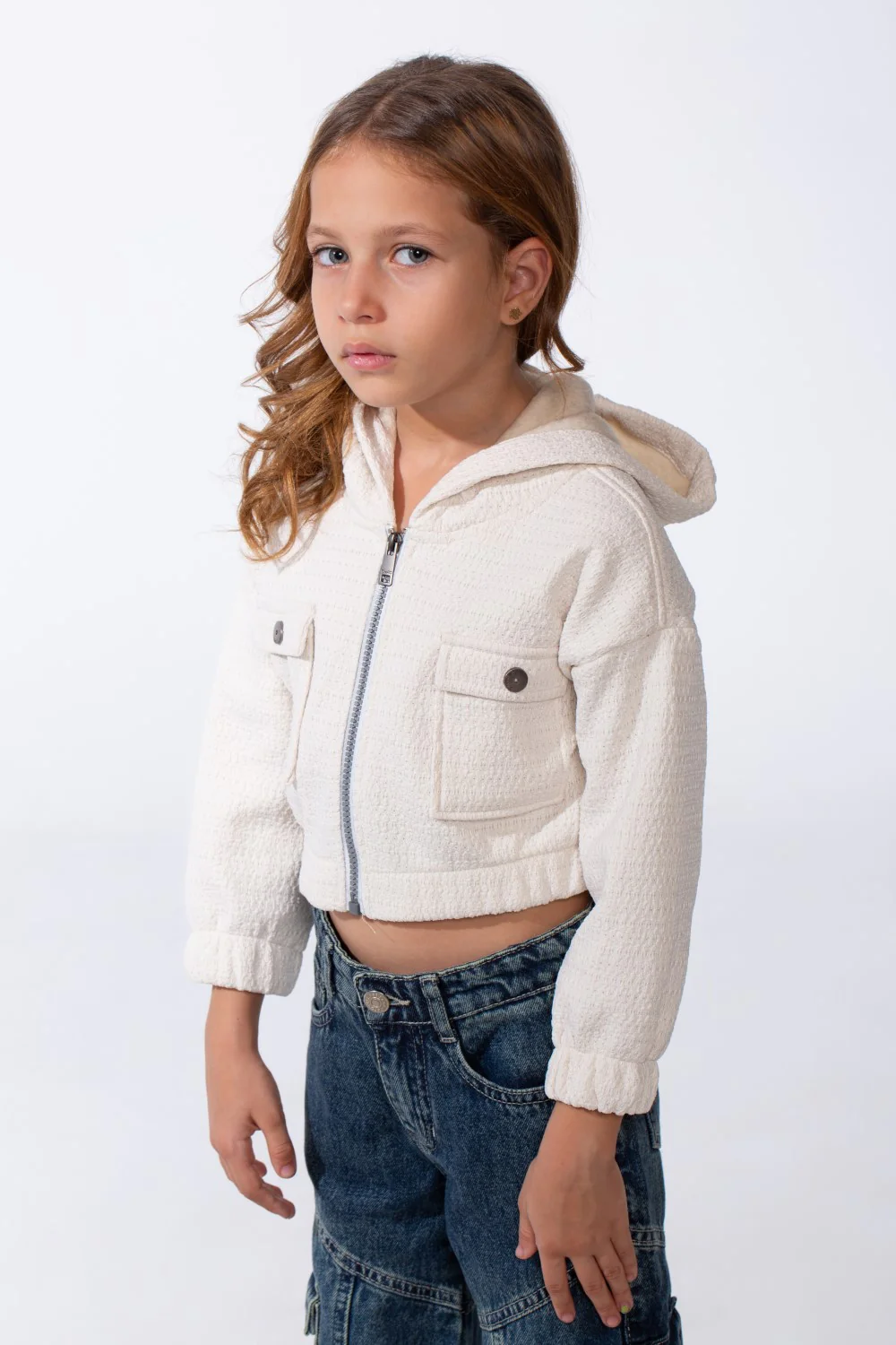 Girl's Trendy Slim Fit Cropped Hood Sweatshirt With Zipper And Front Pockets - Image 7