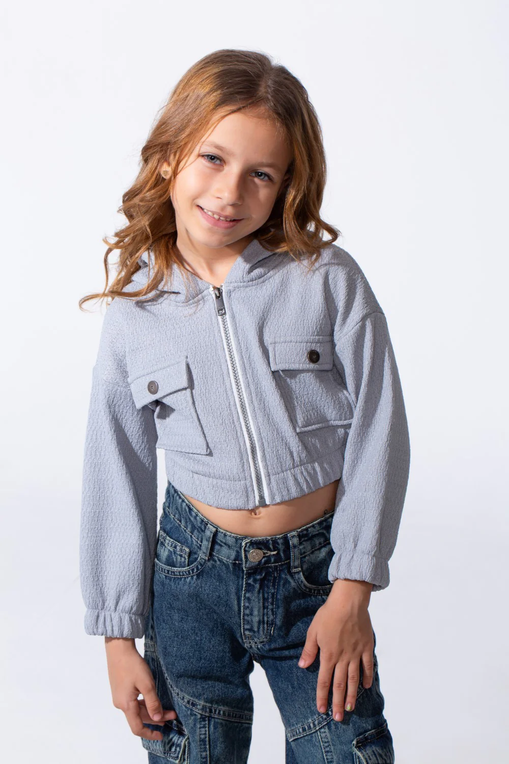 Girl's Trendy Slim Fit Cropped Hood Sweatshirt With Zipper And Front Pockets - Image 9