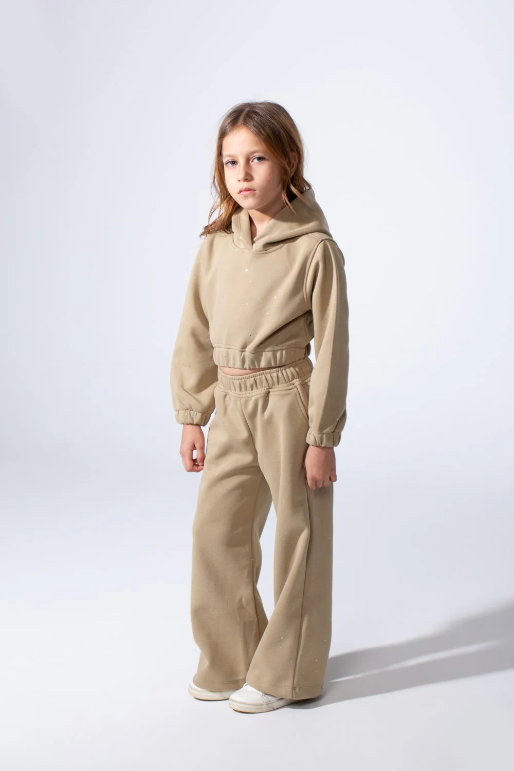 Girl's Two-Piece Cropped Elasticated Long Sleeve And Waistband Sleek Minimalist Design Comfy Melton Outfit Set - Image 4
