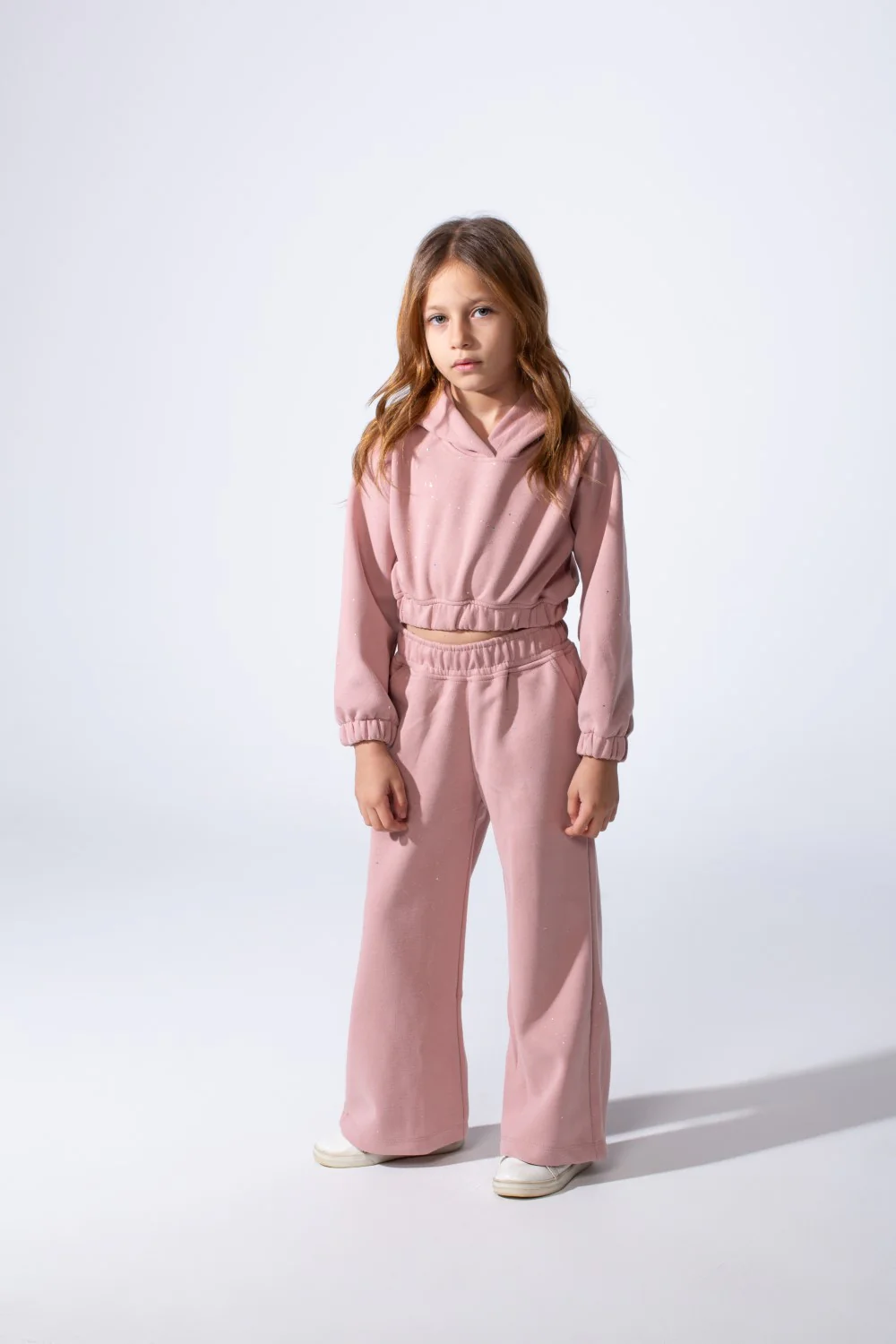 Girl's Two-Piece Cropped Elasticated Long Sleeve And Waistband Sleek Minimalist Design Comfy Melton Outfit Set - Image 5