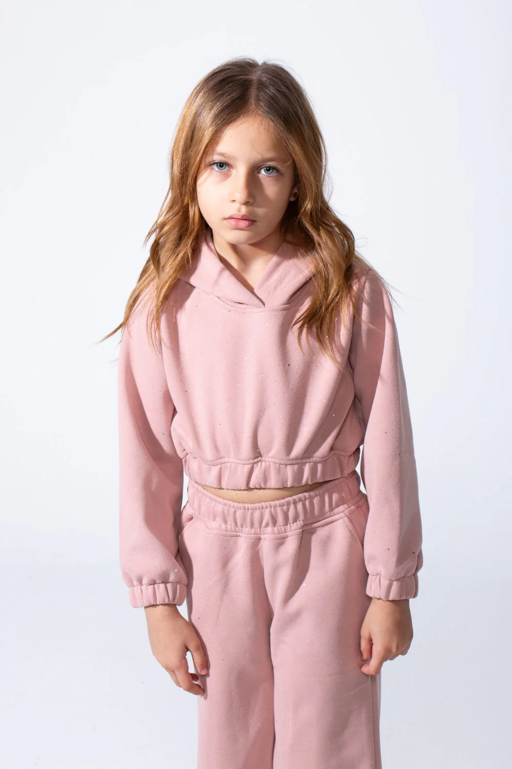 Girl's Two-Piece Cropped Elasticated Long Sleeve And Waistband Sleek Minimalist Design Comfy Melton Outfit Set - Image 7